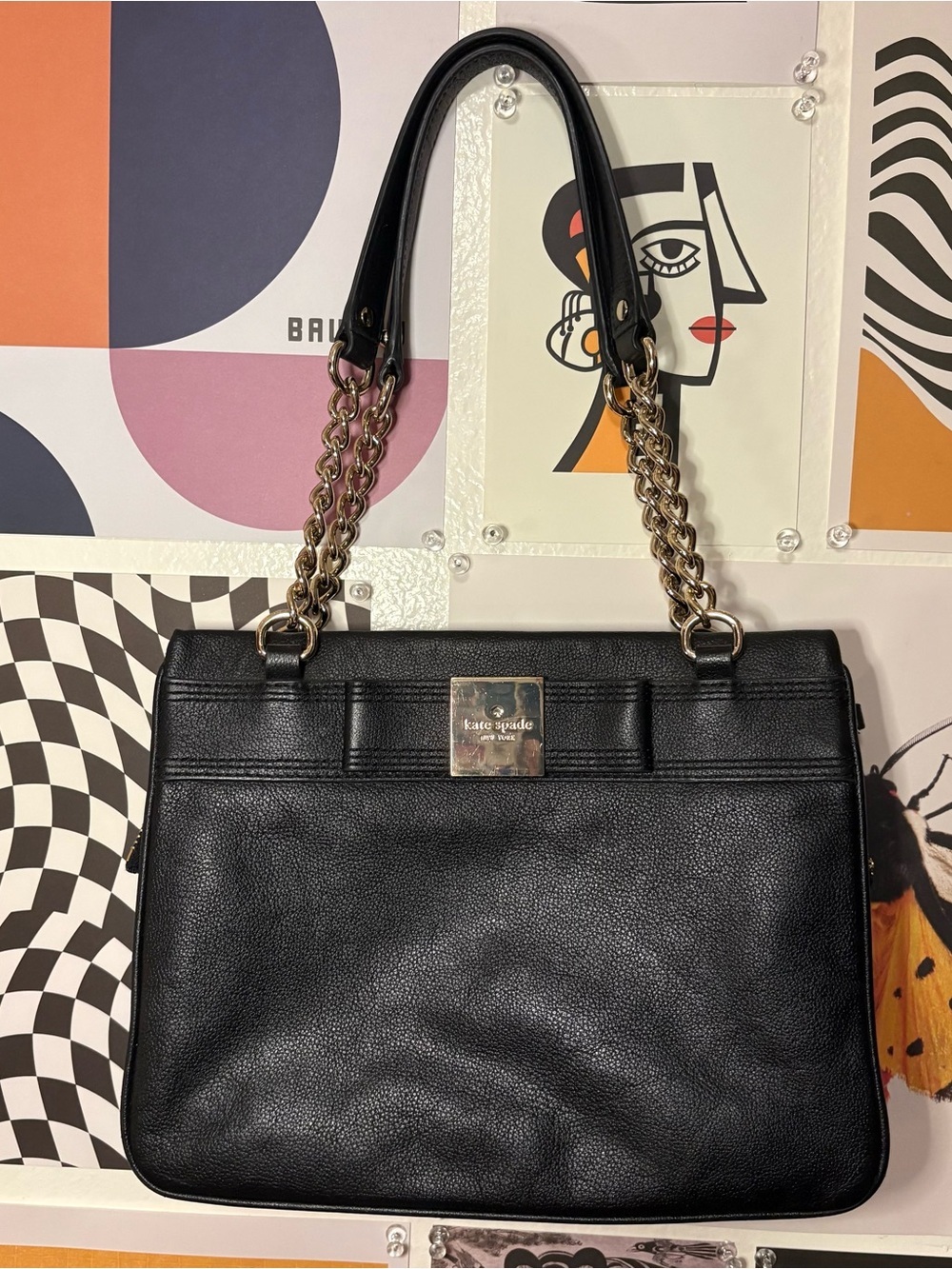 kate spade Black Leather Chain-Handle Shoulder Bag